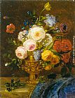 The Golden Stairs Paintings - Still Life with Flowers in a Golden Vase by Adriana-Johanna Haanen